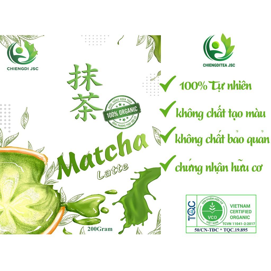 Trà Matcha Latte (được làm từ matcha hữu cơ nguyên chất 100%) túi 200gr