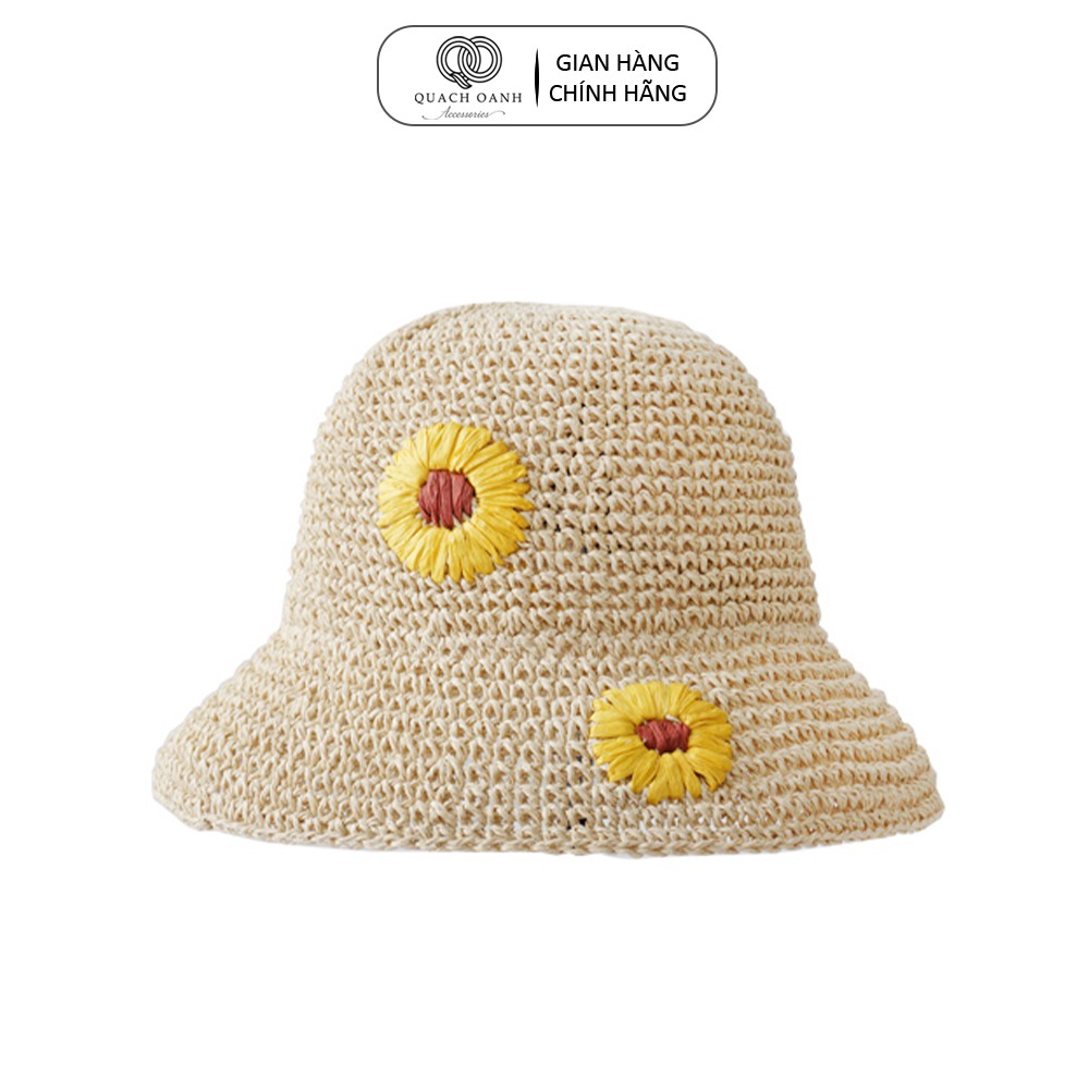 Mũ nón cói QO ACCESSORIES vành rộng hoa cúc cho mẹ và bé đi biển mùa hè MU38