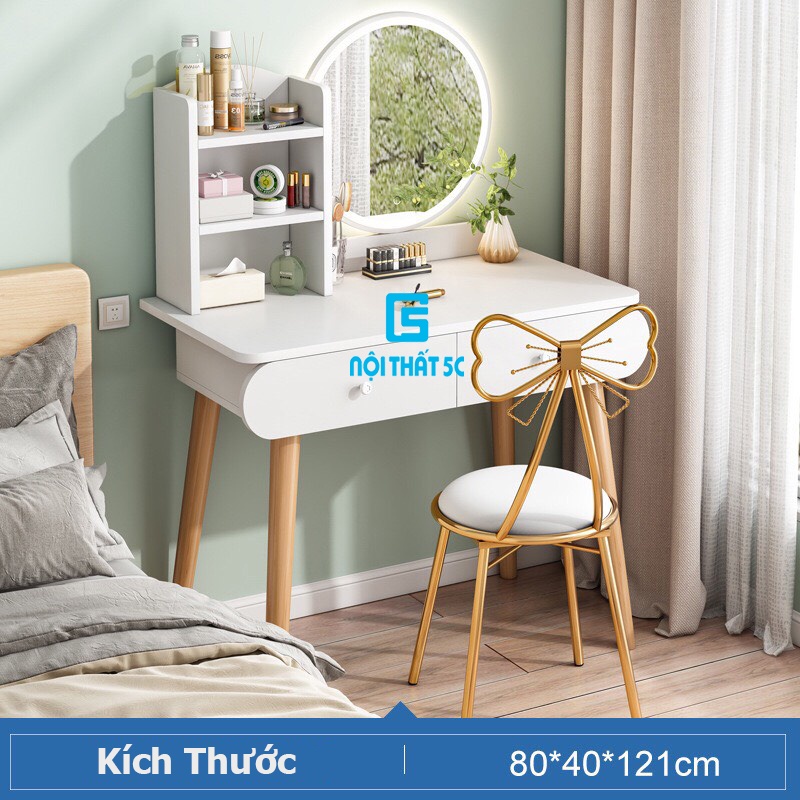 Bàn trang điểm phong cách Bắc Âu thiết kế hiện đại tích hợp đèn LED cảm ứng thông minh, chất liệu gỗ cao cấp, bền bỉ