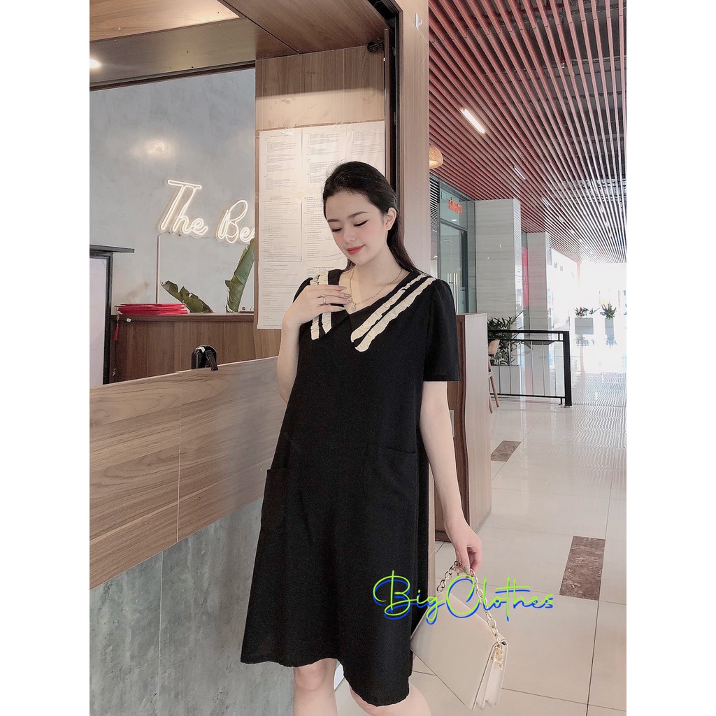Váy đầm bigsize BigClothes thiết kế cổ sọc đen dáng xòe babydoll thời thượng sang chảnh BC012 | BigBuy360 - bigbuy360.vn