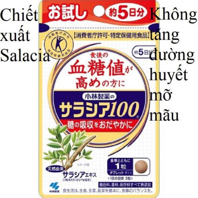 Salacia 100mg giảm đường huyết phòng chống tiểu đường Kobayashi Nhật bản 5 ngày mỗi ngày 3 viên