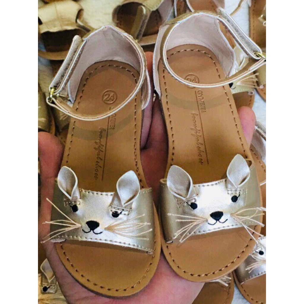 Giày sandal cho bé gái mèo Kitty màu vàng đồng