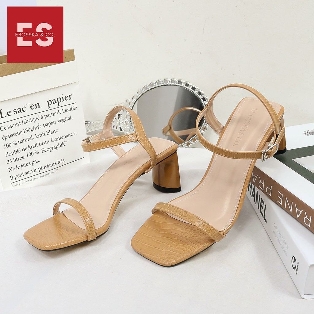 Giày sandal cao gót Erosska mũi vuông cao 5cm màu trắng - EB025
