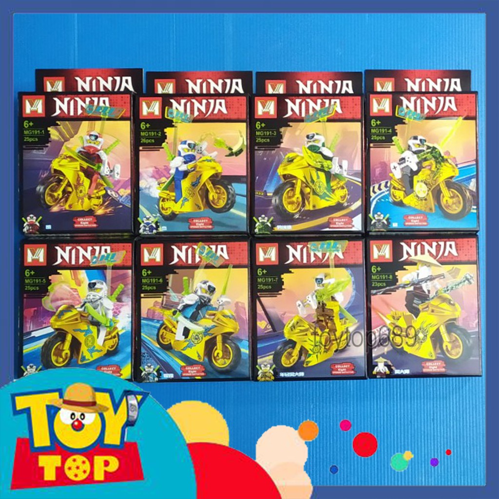 Đồ chơi combo 8 mini ghép ninja SS12 xếp hình Ninja Digi lái xe máy motor phiên bản vàng lắp ráp MG191