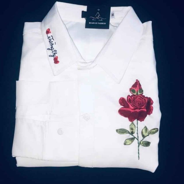 Sơ mi nam thêu hoa hồng