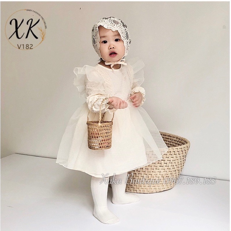 Váy công chúa bé gái màu hồng pha ren [Jennybebe] Váy sinh nhật màu hồng bé gái| Váy suit bé gái [ảnh thật shop chụp]