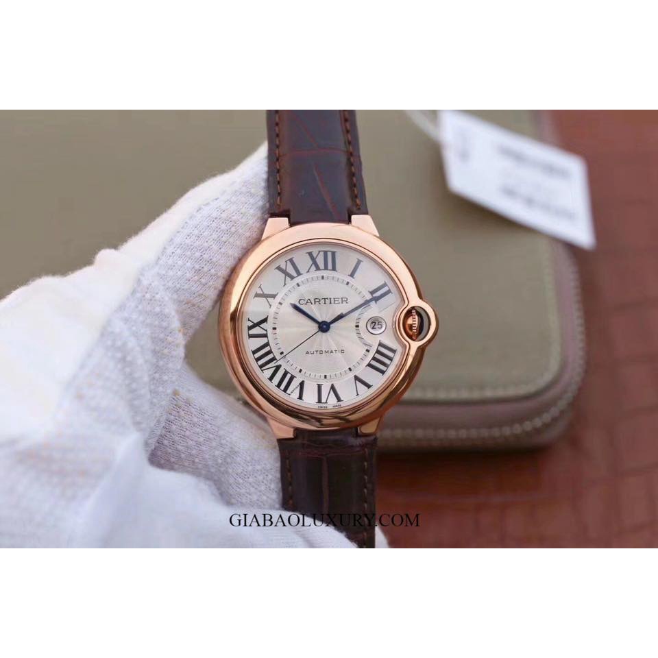 Đồng hồ Nam Catier chạy cơ automatic 3kim 1lich dây da 40mm vỏ vàng hồng