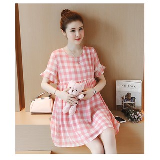 Váy bầu kẻ caro hồng tay loe_1201