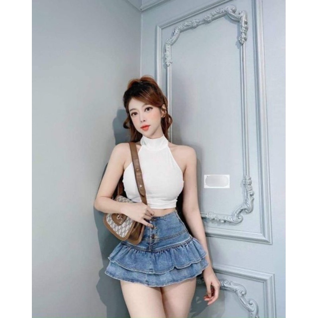 Chân váy jean 2 tầng lưng cao ( loại đẹp )