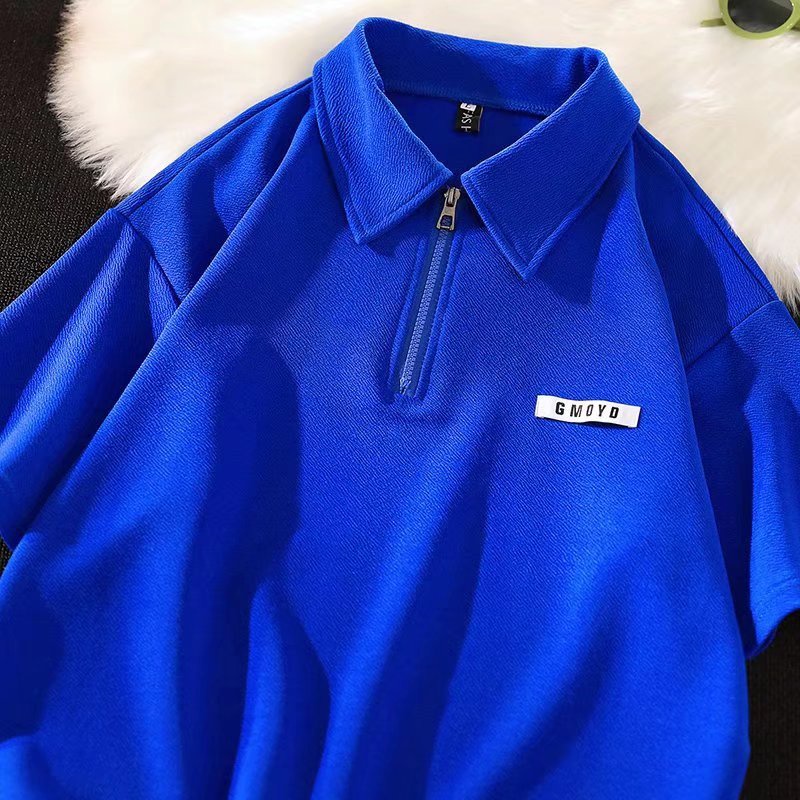 Áo Sơ Mi Polo Tay Ngắn Dáng Rộng Có Khóa Kéo Phong Cách Đường Phố Đơn Giản Thời Trang Mùa Hè Cho Nam Giới Size M-3XL