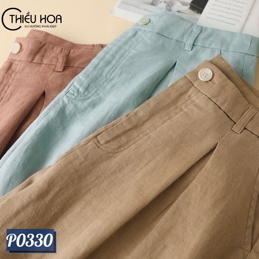 Quần nữ trung niên ống suông siêu tôn dáng, chất liệu linen mềm mại, thoáng mát Thiều Hoa P0330