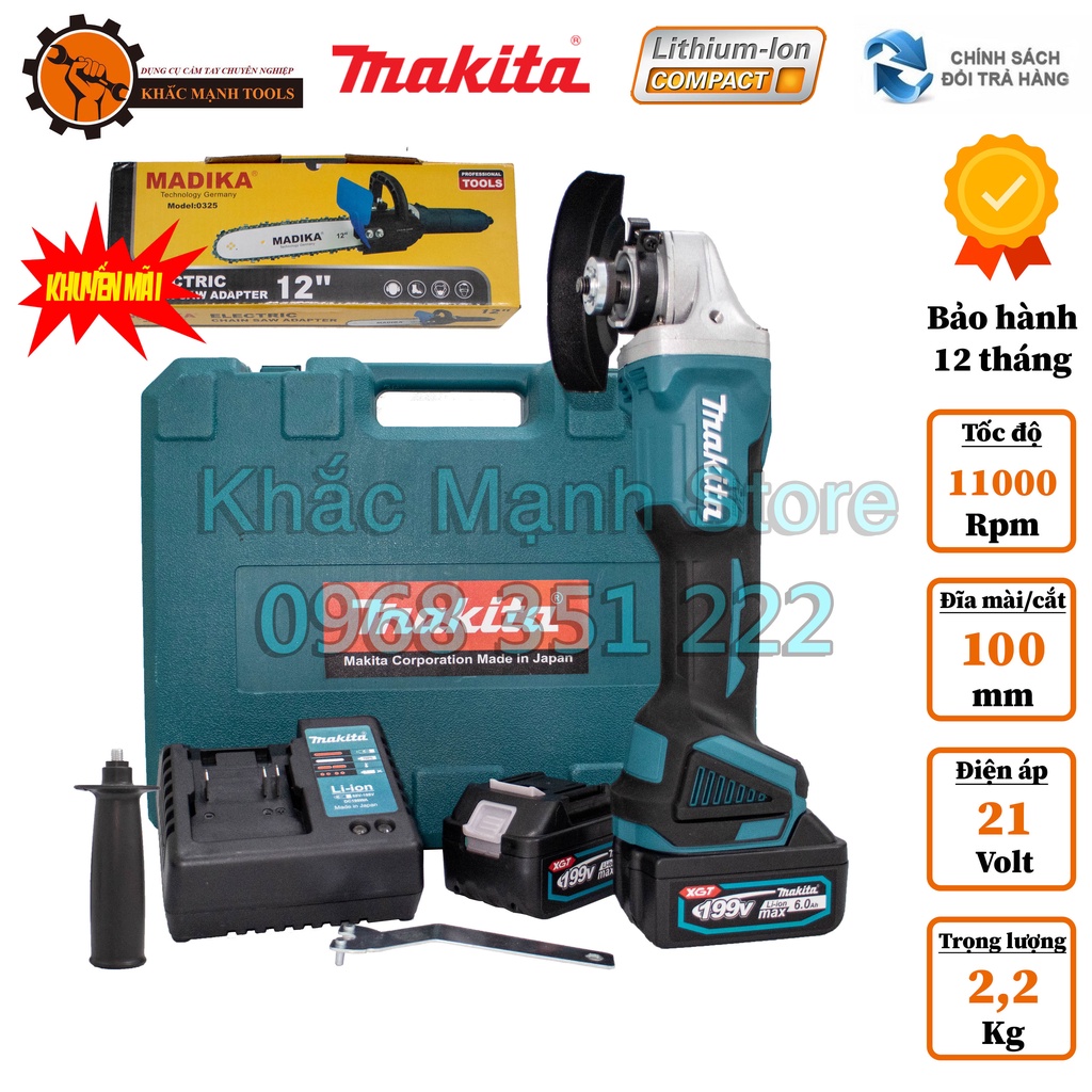 Máy Mài Pin MAKITA Động Cơ Không Chổi Than, Tặng Kèm Bộ Lam Xích