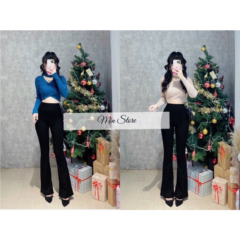 Quần ống loe nữ màu đen lưng cao co dãn 4 chiều, siêu hách dáng (kem ảnh feedback và ảnh chụp cận chất)