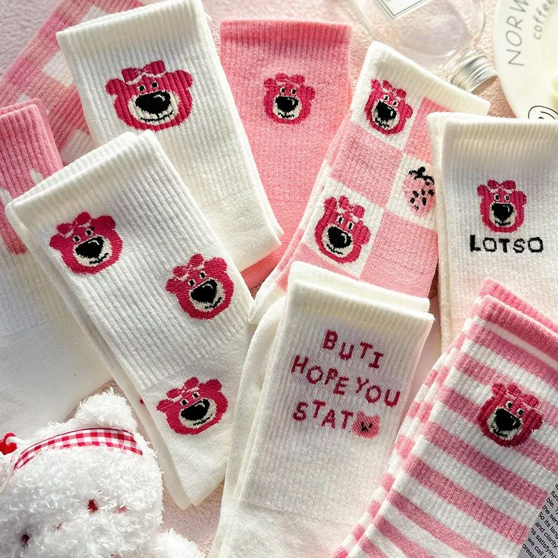 Tất Vớ cotton cổ cao hình gấu dâu LOSTO dễ thương Hàn Quốc