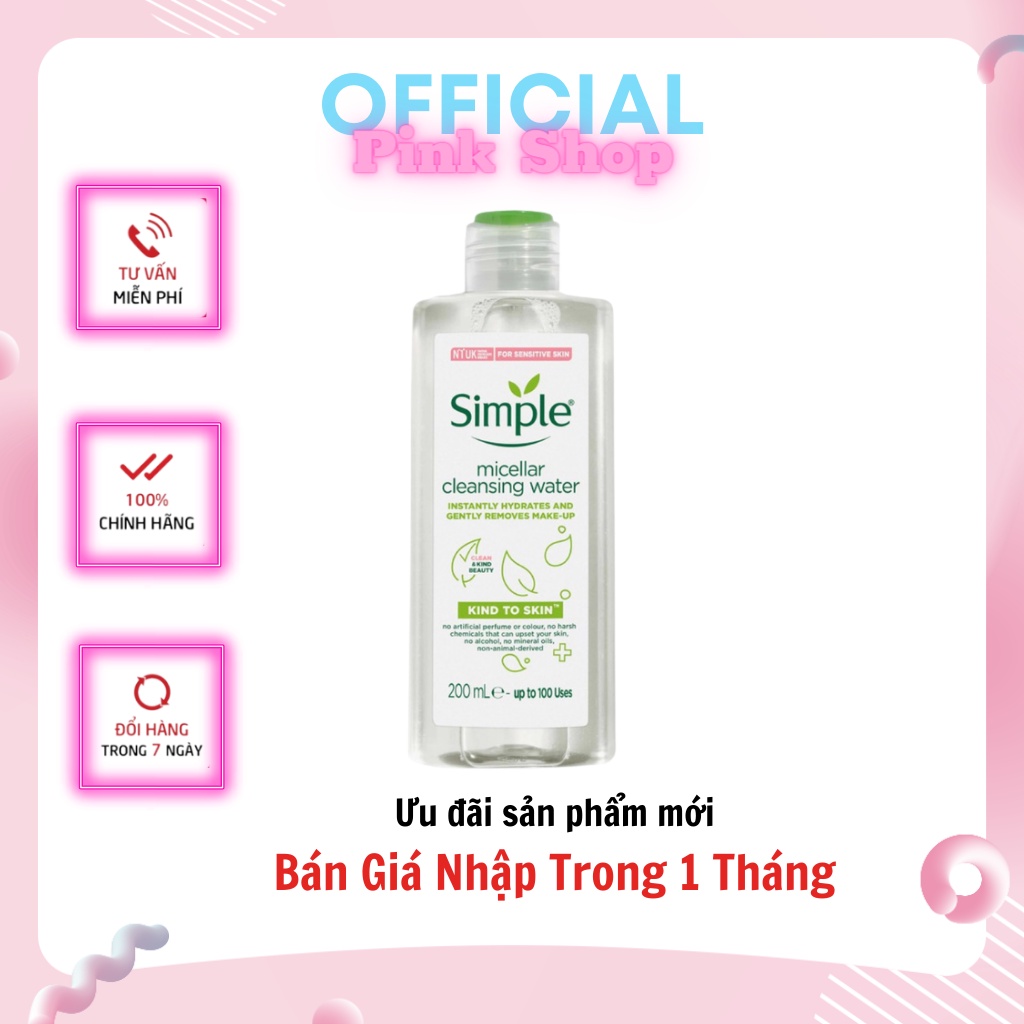 Nước Tẩy Trang Dịu Nhẹ Simple Kind To Skin Micellar Water 200ml - Pink Shop | BigBuy360 - bigbuy360.vn