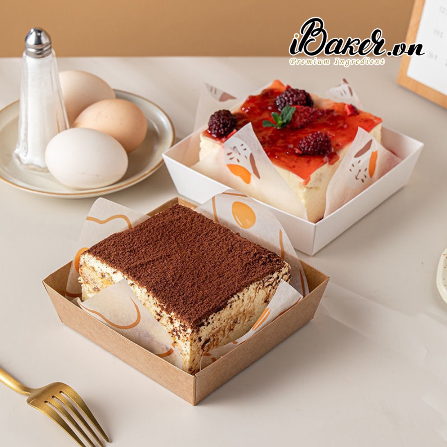 Hộp giấy kraft vuông E1413 - Hộp giấy nắp trong đựng bánh tiramisu/ bánh bông lan/ bánh su kem