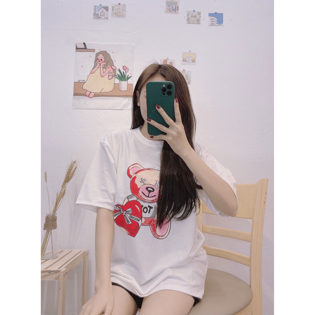 Áo Phông Cotton Free Size Dáng Rộng Dấu Quần Mặc Mùa Hè Free Ship Toàn Quốc, Áo Thun Cute Hình Gấu 2 Màu Đen Trắng, MN11 | BigBuy360 - bigbuy360.vn