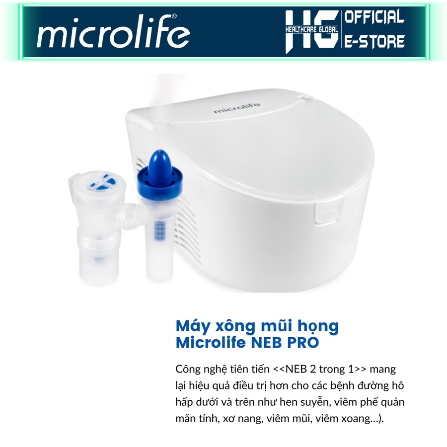 Máy Xông Khí Dung 2 Trong 1 Microlife NEB PRO | Chức Năng Xông Mũi Họng Và Rửa Sạch Khoang Mũi - Bảo Hành 3 Năm