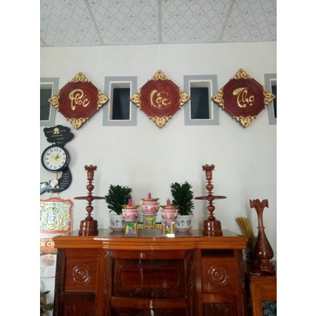 Tranh Cha mẹ - Phúc Lộc Thọ gỗ hương treo tường