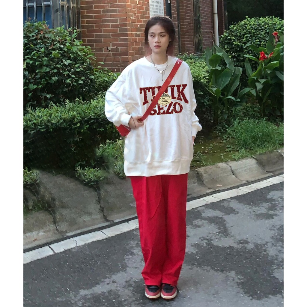 SELVZE Áo sweater Nữ Cổ Tròn Dài Tay Dáng Rộng Kiểu vintage Mỹ