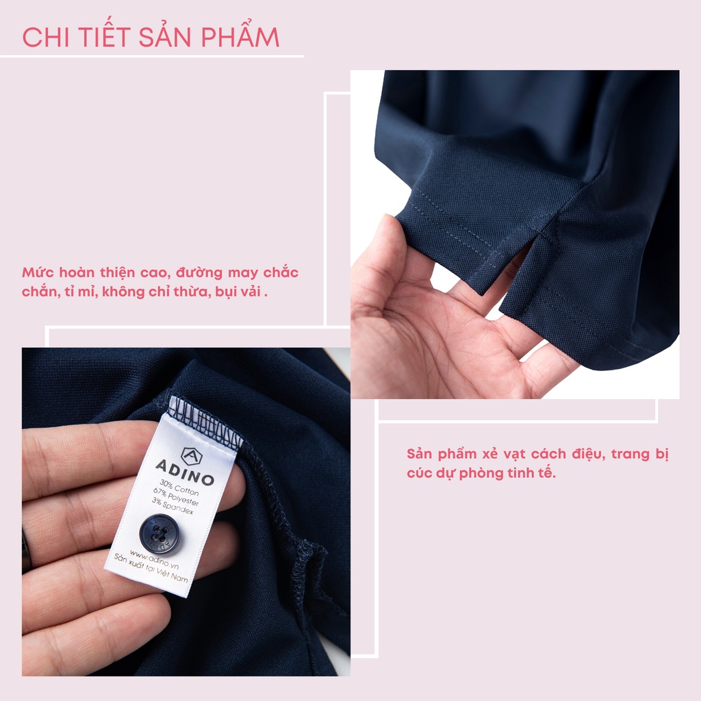 Áo polo nữ màu xanh đen phối viền ADINO vải polyester cotton không bai xù dáng công sở slimfit hơi ôm trẻ trung APN04