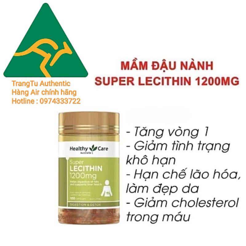 Mầm đậu nành Úc Healthy Care Super lecithin 1200mg - 100 viên