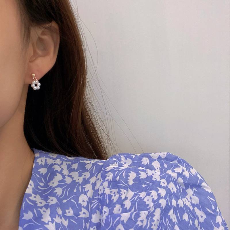 Set 6 đôi bông tai bạc S925 đính ngọc trai phong cách retro Hàn Quốc cho nữ