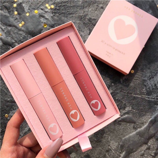 Set 3 son kem lì, mịn, nhẹ môi Her Orange 3C x-slim lip gloss kit NPP Shoptido