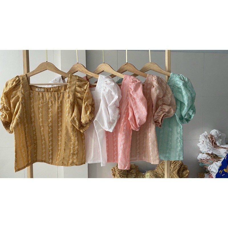 Áo kiểu tay lồng đèn , chất vải xô cực mát , áo kết hợp quần sọt , chân váy , đủ 5 màu cho các tềnh iu