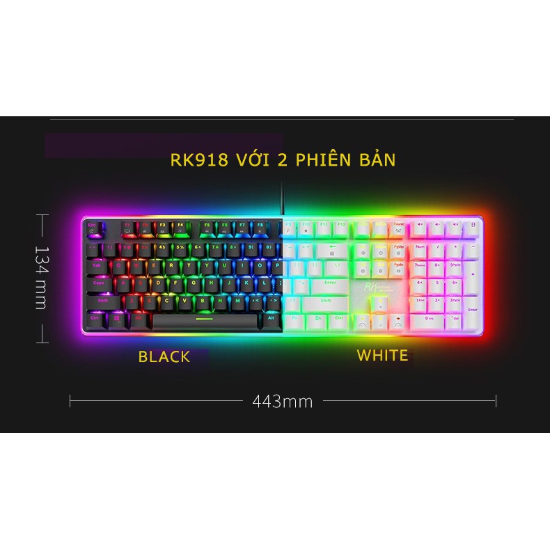(CÓ SẴN) Bàn Phím Cơ Royal Kludge RK918 Version 3 - Led RGB Full bàn phím - Phần mềm tùy chỉnh Led và Custom Macro phím