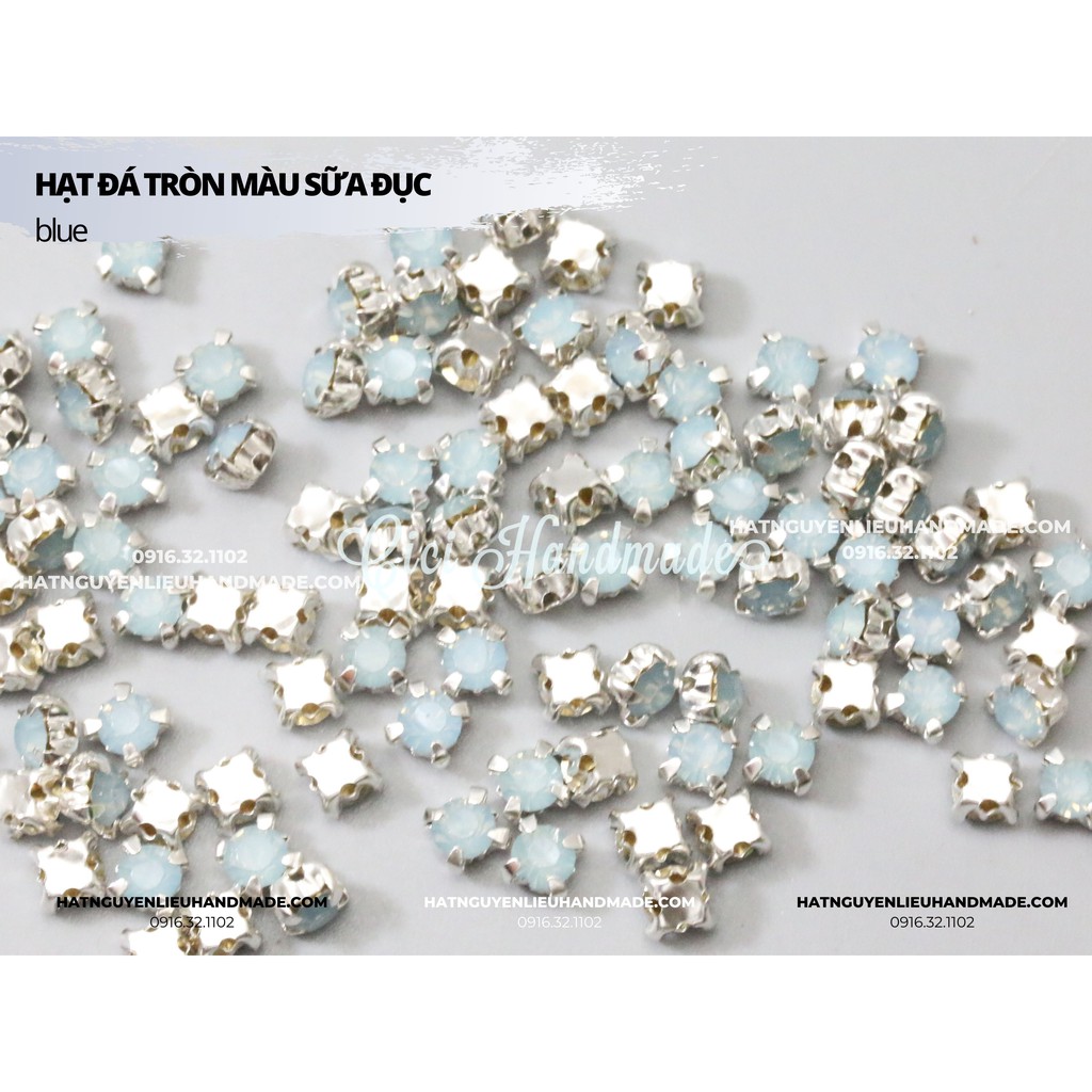 Túi 50-100 hạt đá tròn màu sữa đục đế bạc có lỗ khâu Cici Handmade chuyên hạt đá hạt pha lê hạt cườm đính kết thời trang