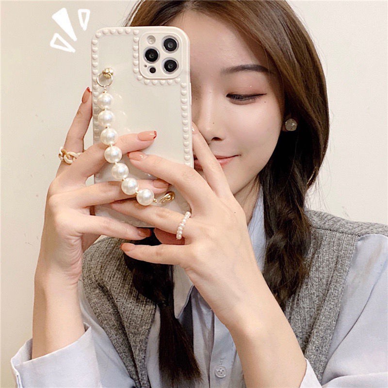 Ốp Điện Thoại Silicon Mềm Phối Chuỗi Ngọc Trai Thời Trang Cho IPhone SE 2020 12 11 Pro Max X Xr Xs Max 8 7 6 6s Plus