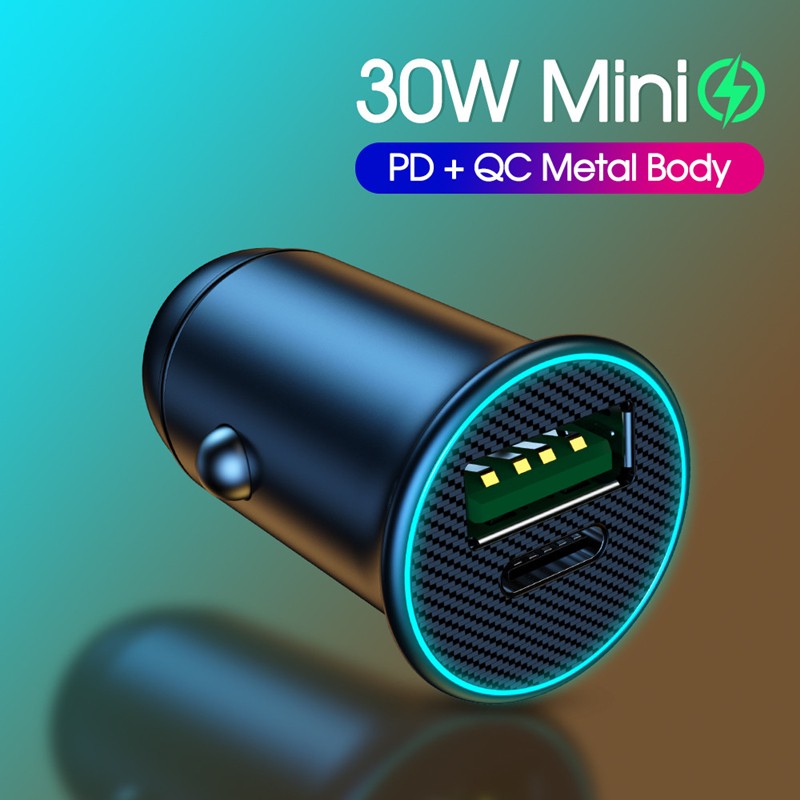 Tẩu Sạc Xe Hơi Pd3.0 30w Mini Qc 3.0 Usb Type C Bằng Kim Loại Có Đèn Dạ Quang Cho Điện Thoại Di Động