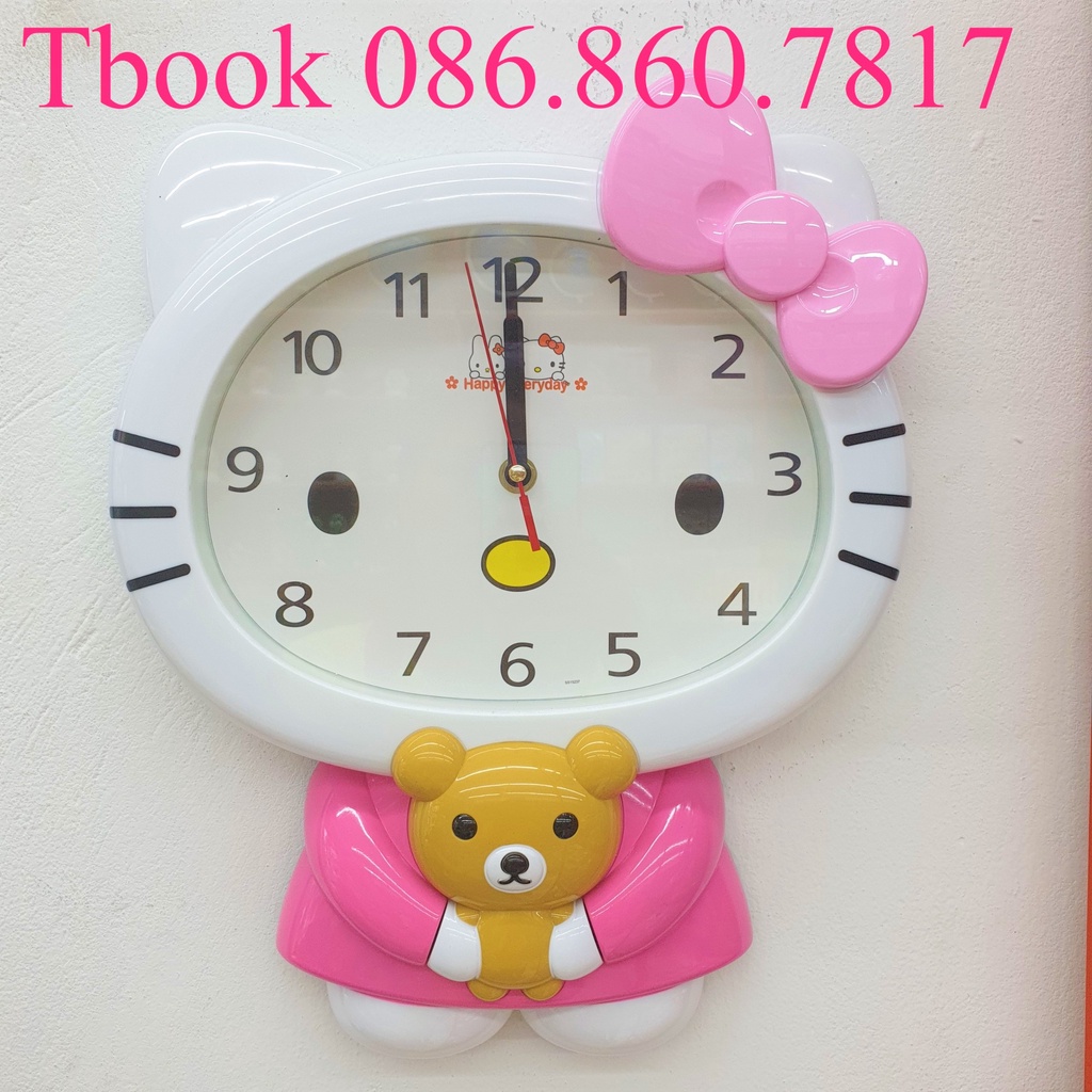 Đồng hồ treo tường Hello Kitty màu trắng hồng nhẹ cho bé gái SS15237 kim trôi