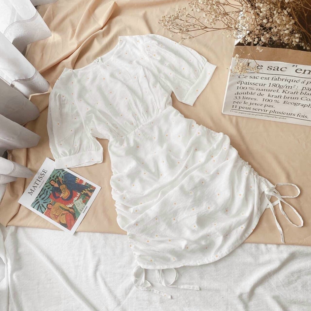 [ Mã FAMAYWA2 giảm 10K đơn 50K] đầm bông rút dây tay ngắn cổ tròn | BigBuy360 - bigbuy360.vn