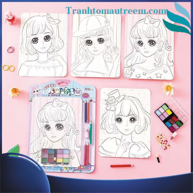 Tranh Tô Màu Trang Điểm Công Chúa Kèm Son
