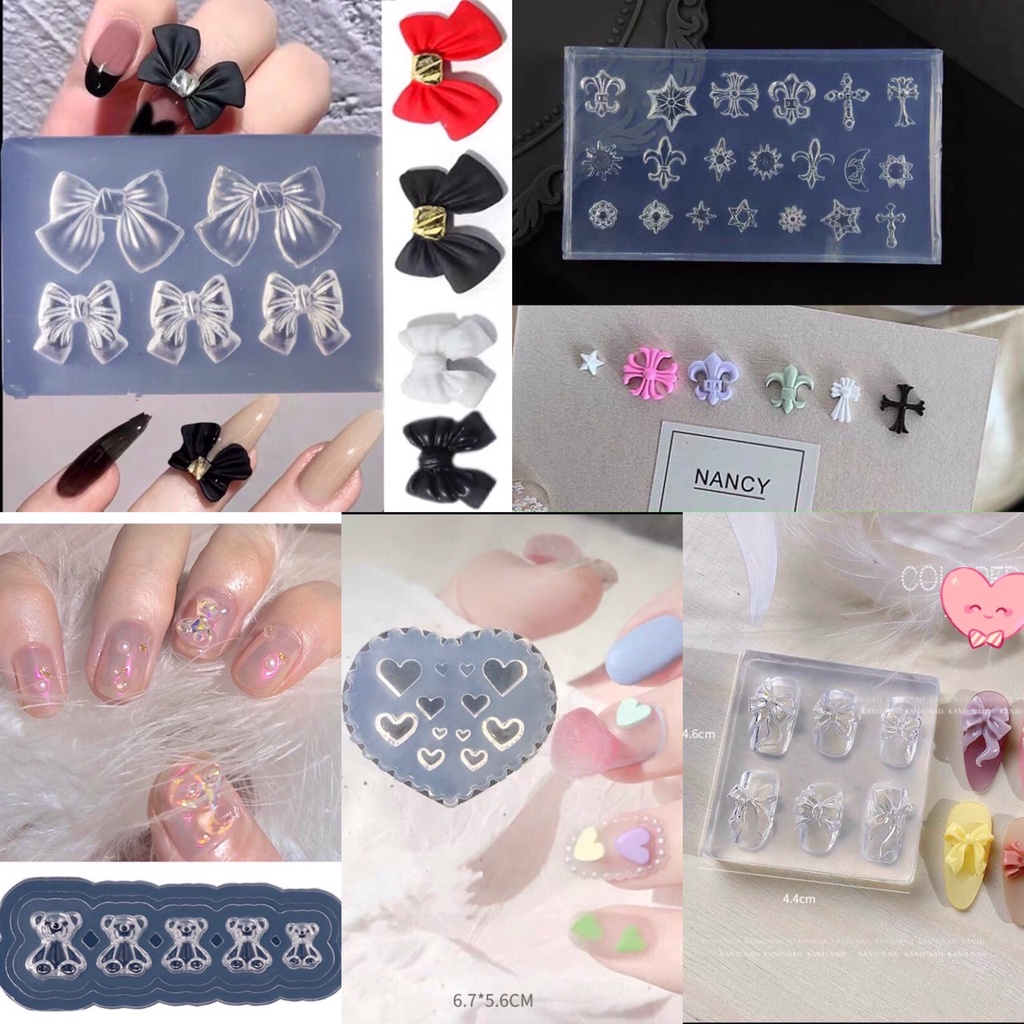 (Hàng mới về) Khuôn Silicon làm nơ, gấu,thánh giá trang trí móng chuyên dùng làm nail