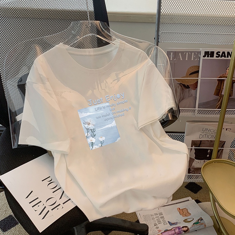 Áo thun HIIXIIVI 100% cotton tay ngắn cổ tròn in hình phong cách Hàn Quốc thời trang mùa hè 2022 cho nữ