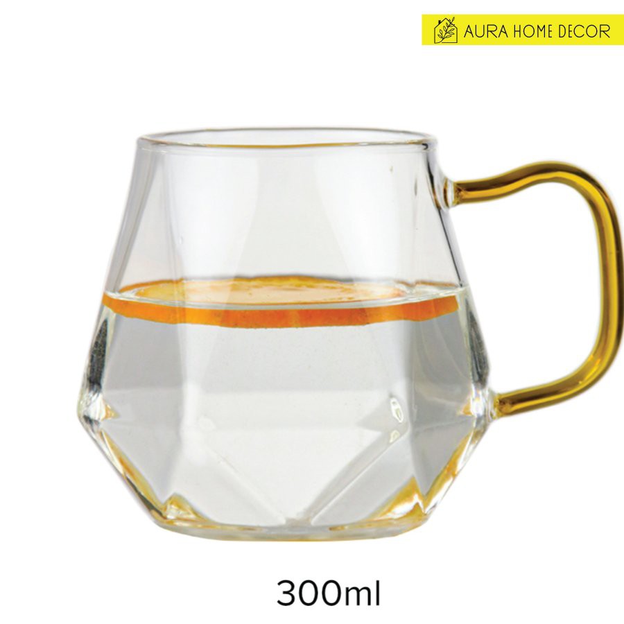 (6 Mẫu) Cốc Thủy Tinh Chịu Nhiệt Quai Vàng 300,400ml Cao Cấp Phong Cách Bắc Âu