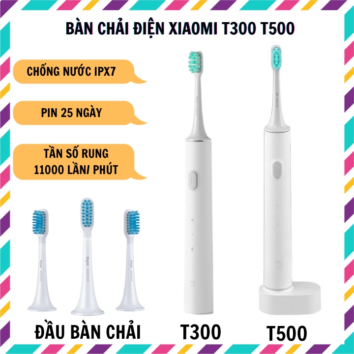 Bàn chải điện Xiaomi Mijia T300, T500 chống nước IPX7, Pin dùng tới 25 ngày