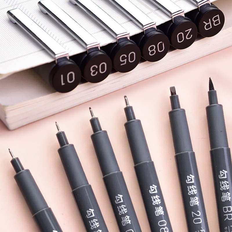 BỘ 6 CÂY BÚT ĐI NÉT DELI S573 (KHÁNG NƯỚC, SIZE 01, 03, 05, 08, 2.0 VÀ BRUSH)