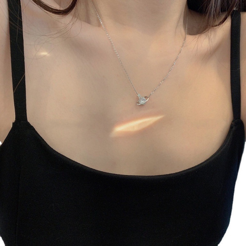Vòng cổ Bạc Mặt Hình Hành Tinh Ngôi Sao Đính Đá Thời Trang Hàn Quốc Cho Nữ