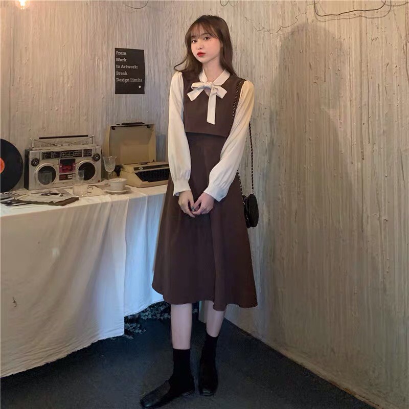 Váy đầm vintage dáng dài tiểu thư - Kèm nơ xinh Hàng Quảng Châu - ShinsamStore | BigBuy360 - bigbuy360.vn