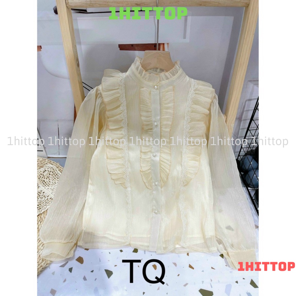 áo sơ mi tơ 2 lớp , áo sơ mi tay bồng nút ngọc hàng QCCC loại 1 A0007  kaca 1hittop