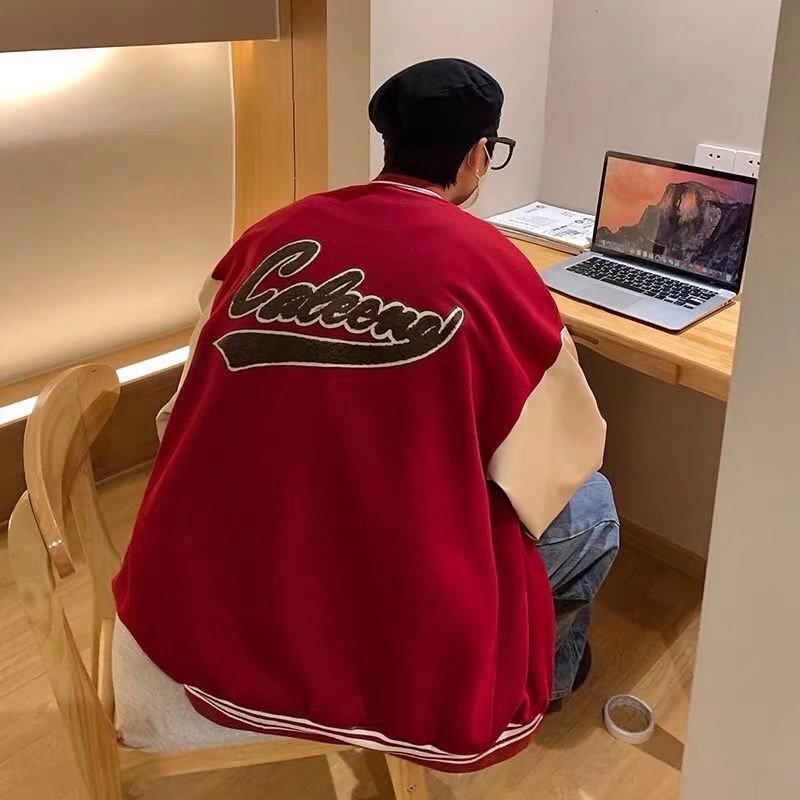 Áo Khoác Bóng Chày Dáng Rộng Dài Tay Hàng Nút Đơn Trẻ Trung Nam Tính