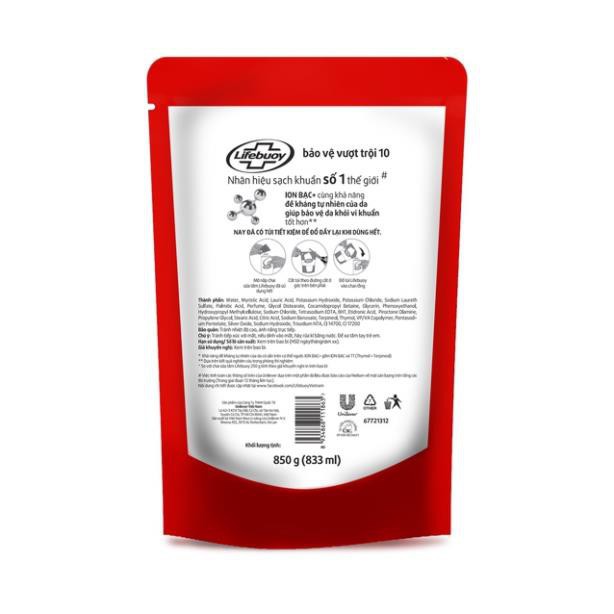 Sữa tắm Lifebuoy Bảo vệ khỏi vi khuẩn 850gr (Túi) | BigBuy360 - bigbuy360.vn