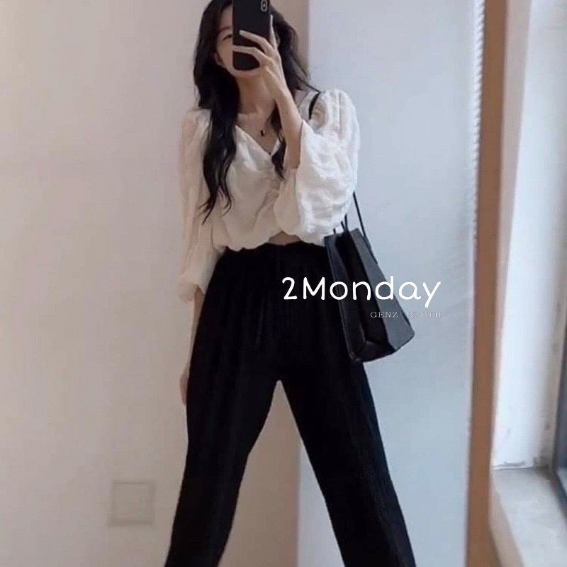 [Ảnh thật/Video] Set đồ xinh áo nhún bèo và quần short bo gấu bèo