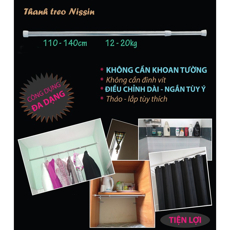 Thanh Treo Inox Đa Năng Và Tiện Dụng Nissin 110-140cm