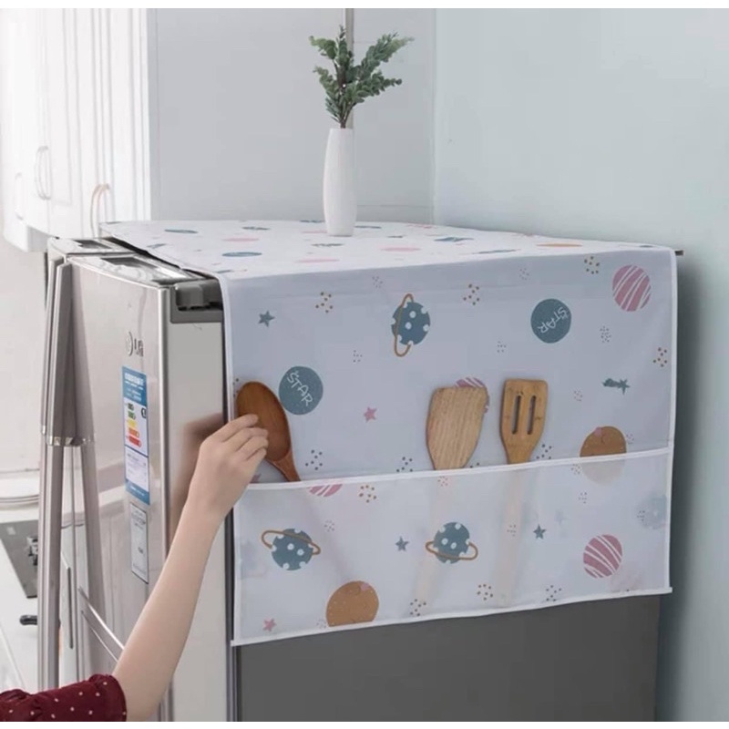 Tấm Che Tủ Lạnh Chống Thấm Chống Bụi Có Ngăn Để Đồ 2 Bên Tiện Lợi
