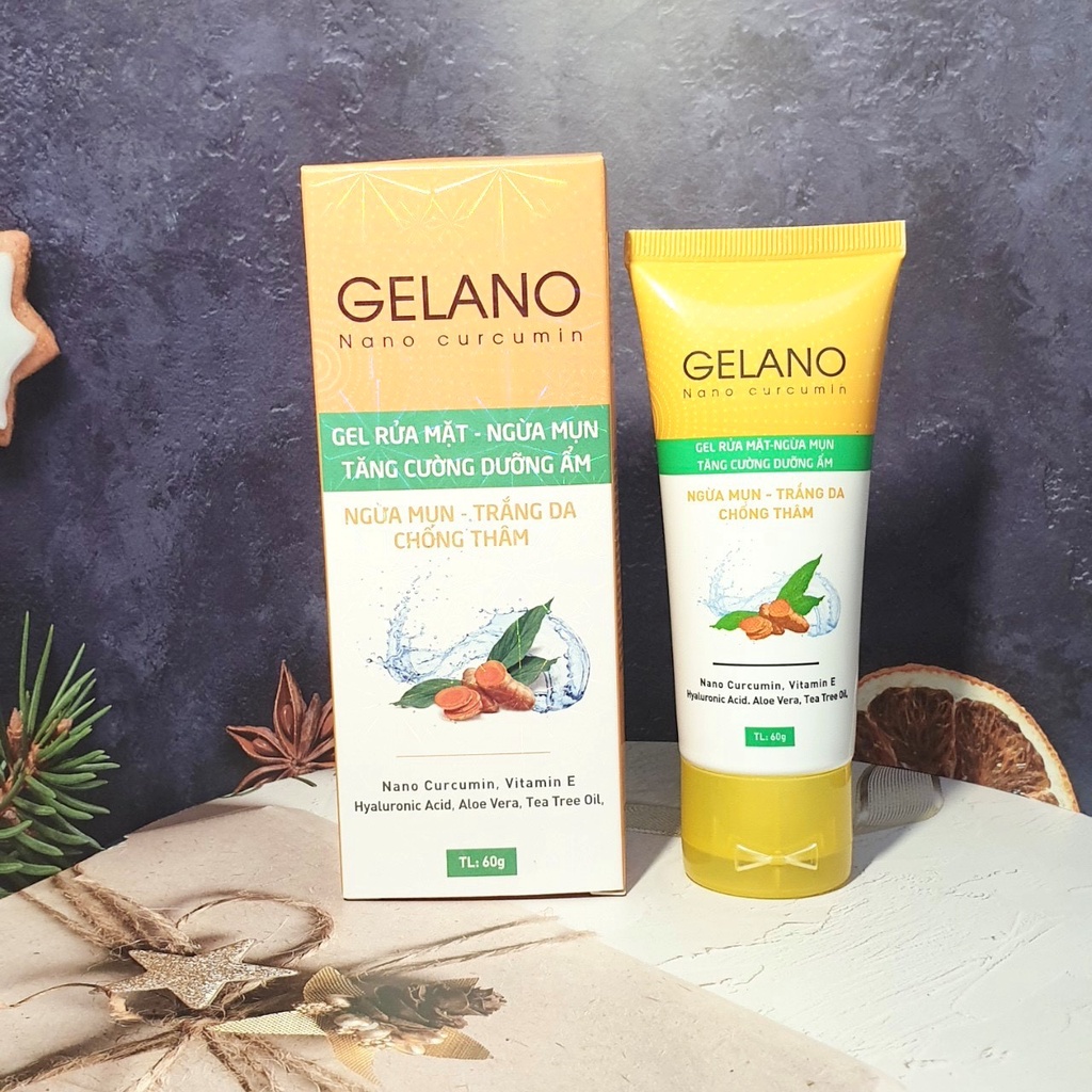 Sữa Rửa Mặt Giảm Mụn, Giảm Thâm, Ngừa Mụn Nano Nghệ Dạng Gel Gelano 80g